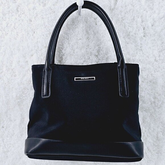 Nine West Black Nylon and Smooth Faux Leather Top Handle Mini Satchel - Picture 1 of 10